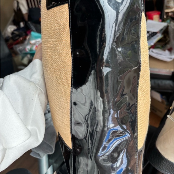 Tory Burch Ella Straw Rafia & Black Patent Trim Tote in VGUC - Picture 6 of 16